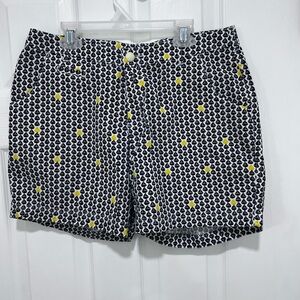 Columbia White Shorts with Black Sailboat Print and Yellow Accents